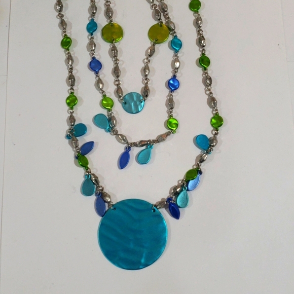 Layered Silver tone Colorful drop Beads Long Necklace - Women's Fashion Jewelry - Picture 3 of 7